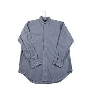 Ralph Lauren‎ Yarmouth Mens 16/34 Blue White Stripe Flesh Pony Oxford Shirt